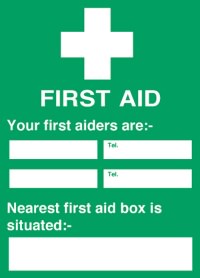 Click for a bigger picture.First aiders/nearest first aid box is.